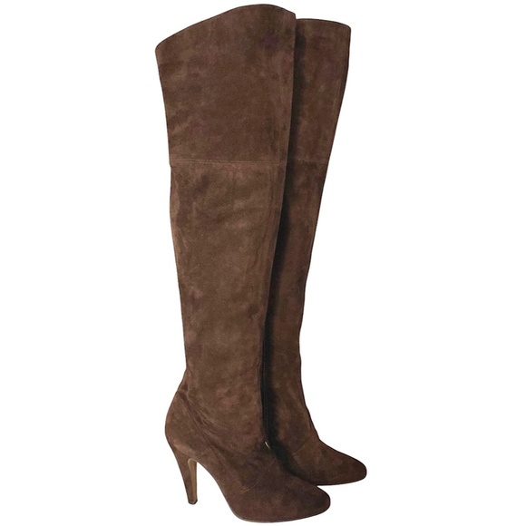 MOSCHINO Cheap & Chic Genuine Suede Over The Knee Boots Espresso Brown Designer - Picture 1 of 11